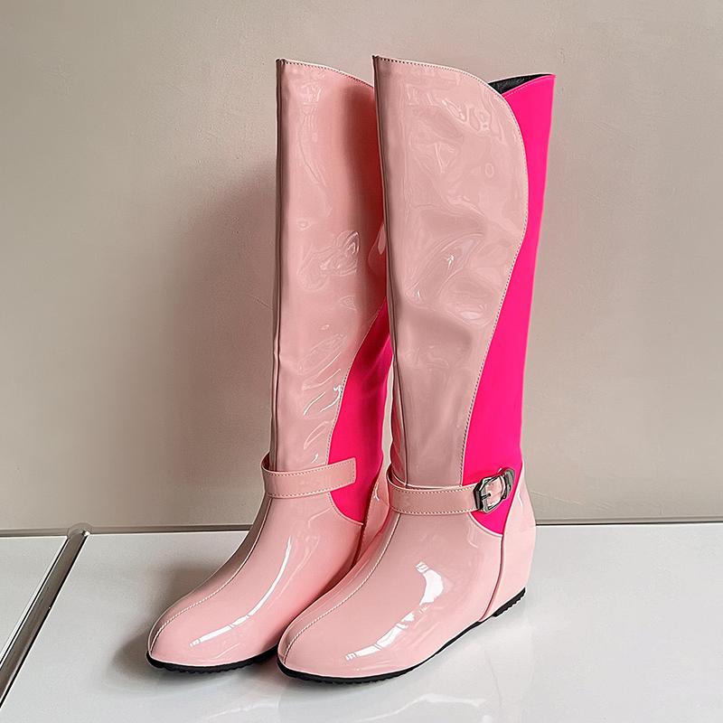 Women's flat-bottomed boots autumn and winter new large-size medium boots solid color versatile casual inner heel boots