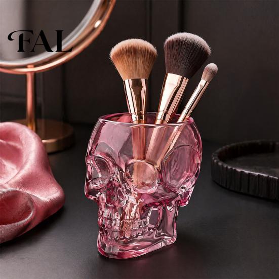 Halloween Desktop Decoration Gothic Skull Wall Vase, Translucent Resin Pink Planter, Transparent Unique Ornament, for Dried Flower Home Photography