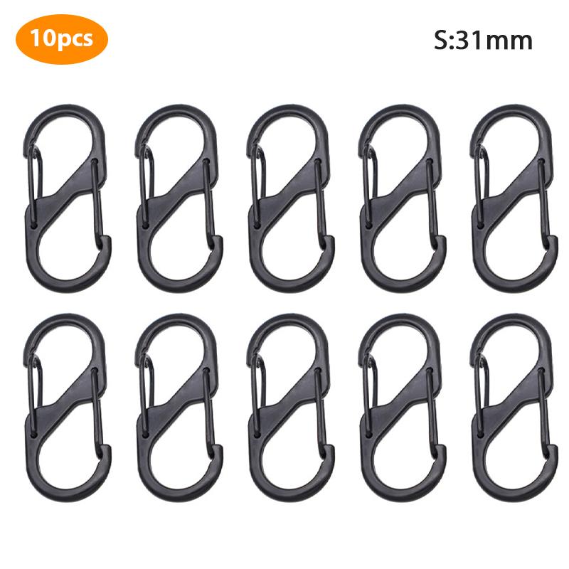 10Pcs Stainless Steel S Type Carabiner With Lock Keychain Hook Camping Key-Lock