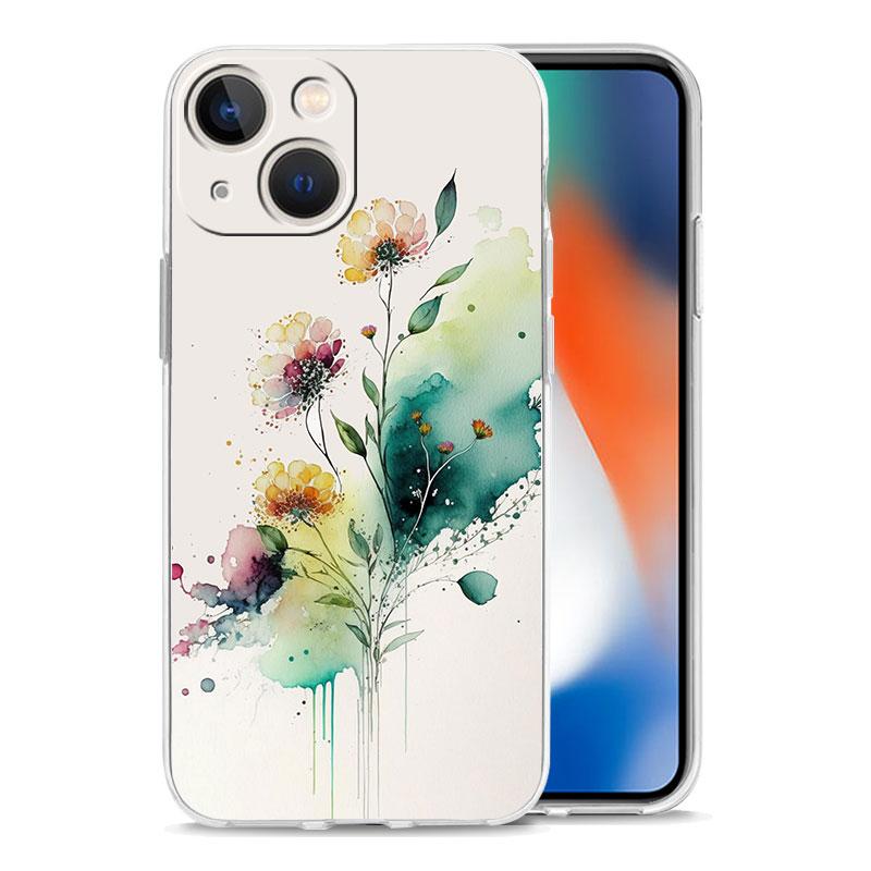 Чехол для телефона iPhone 17 Air Cases iPhone 16 15 12 13 14 Pro Max SE 7 8 Plus iPhone11 Прозрачный чехол Цветок в стиле живописи тушью