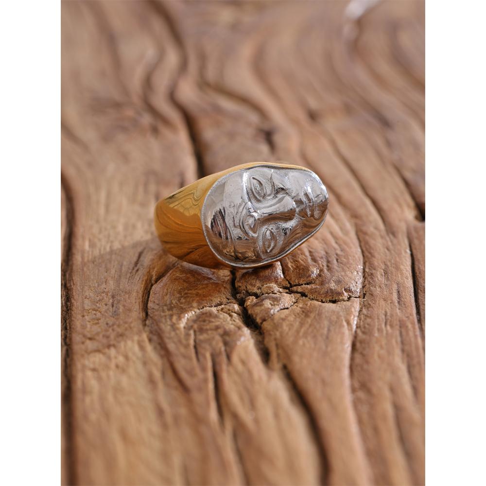 Yhpup Statement Stainless Steel Metal Face Polished Ring Rust Proof Fashion Attractive Finger Jewelry Accessories