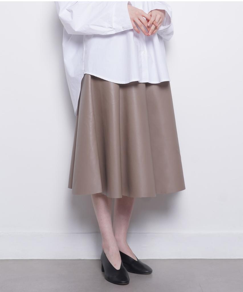 A Bon Women Faux Leather Pleated A Skirt Beige