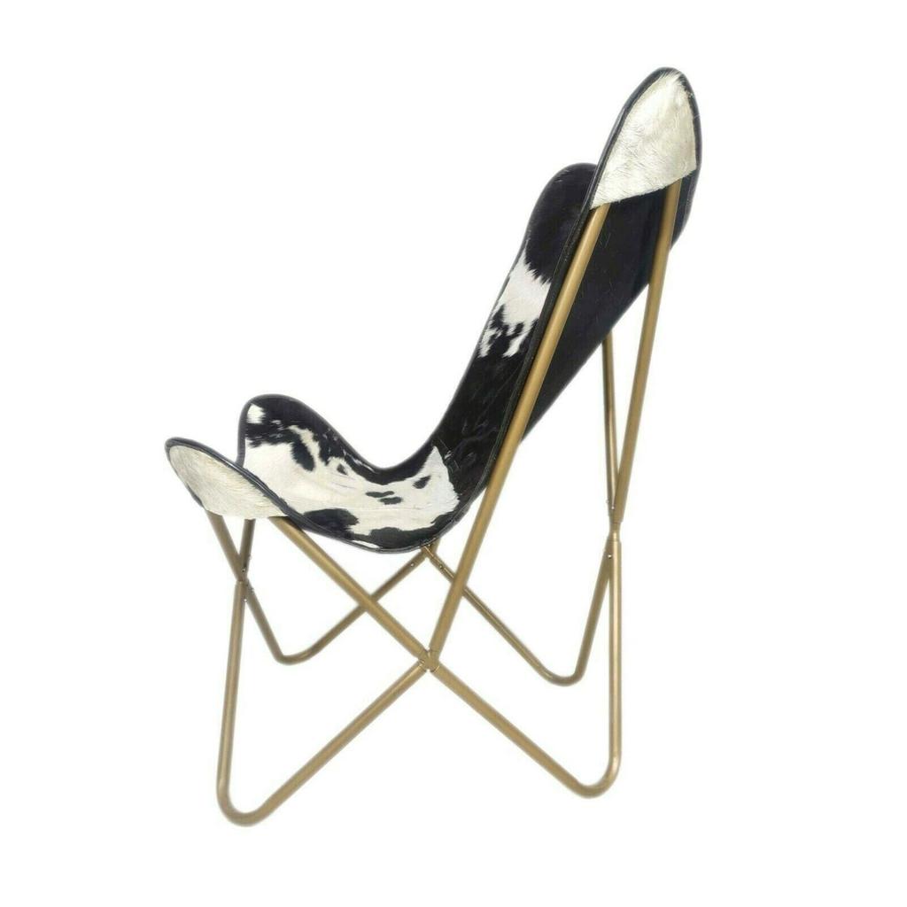 Vintage Cowhide Leather Butterfly Chair Sleeper Seat Relax Arm Chair Folding