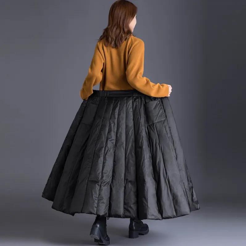 Зимняя женская ветрозащитная пуховая юбка с высокой талией, повседневная длинная юбка для женщин, плотная теплая женская утепленная черная юбка