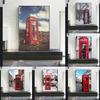 London Street Wall Art Red Telephone Booth Paintings City Gray Pictures Paint Canvas Prints For Living Room Decor No Frame
