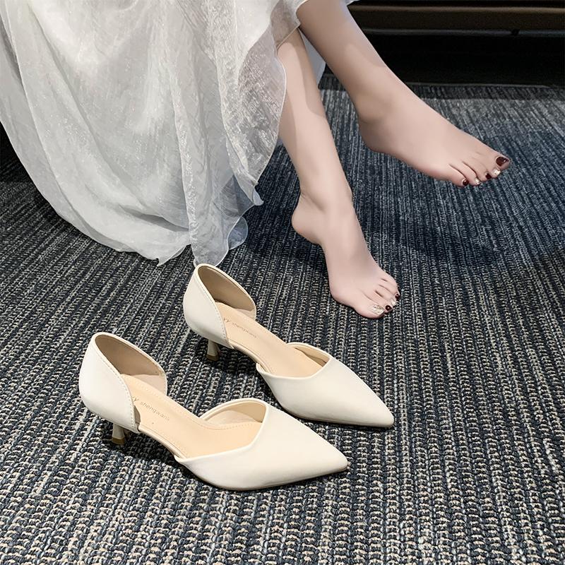2024 Элегантные туфли на высоком каблуке с острым носком, женские летние новые стильные удобные туфли с резиновым верхом