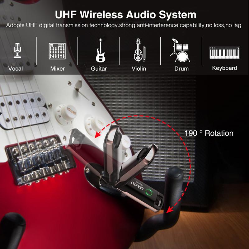 LEKATO WS-70 A8 A9 WS-10 Wireless Guitar Transmitter Receiver System Built-In Rechargeable Audio Guitar Wireless 70 Channels 40M