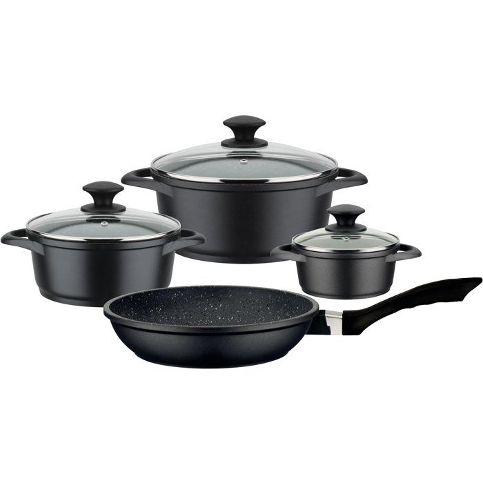 Batterie de cuisine - Tous feux dont induction - GSW - GOURMET GRANIT - Fonte d'aluminium massive - 7 pièces - Sans PFAS - Noir