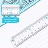 1 Set Transparent Ruler Easy-to-Use Clear Scale Round Hollow Design with Set Squares Protractor Stationery Learning Tools