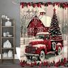 Merry Christmas Red Car Christmas Tree Shower Curtain, Bathroom Decorative Shower Curtain, Waterproof Shower Curtain with Hooks