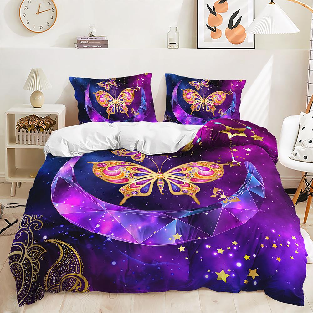 Комплект постельного белья с 3D бабочкой для девочек, пододеяльник, 2/3 предмета, мягкая молния DE200 * 200, полноразмерный микрофибра, украшение для спальни