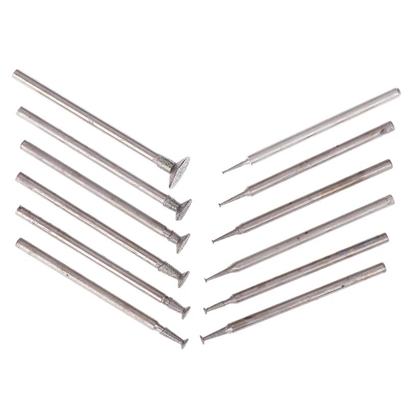 12Pcs Drill Diamond Grinding Head Bur 2.3mm Jade Stone Carve Polish Engrave Tool