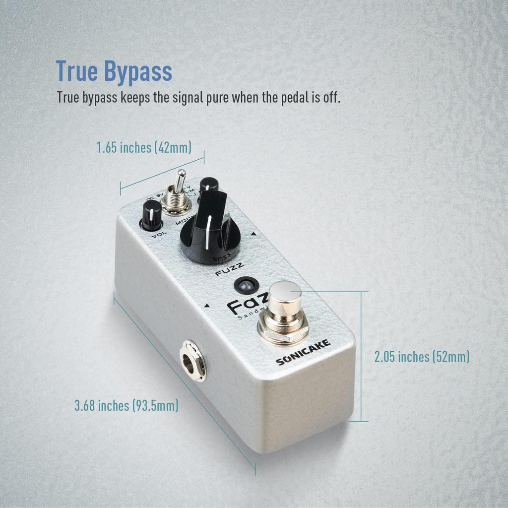 SONICAKE Fuzz Guitar Mini Fuzzy Effect Pedal for Electric Guitar and 3 Classic Muff True Bypass Fuzzy Sandwich Pedal, Bass, Sounds, -