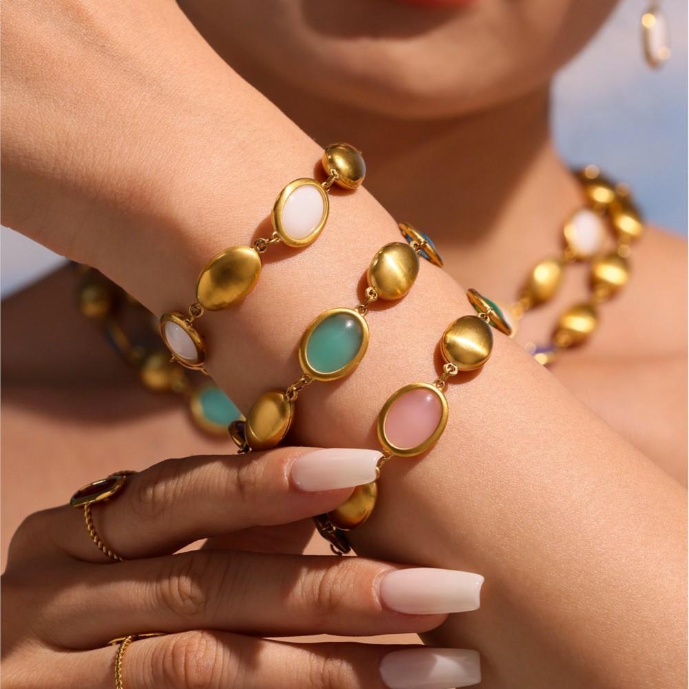 Уникальное ожерелье, браслет, серьги из нержавеющей стали с разноцветным опалом, matching браслеты, висячие серьги для женщин