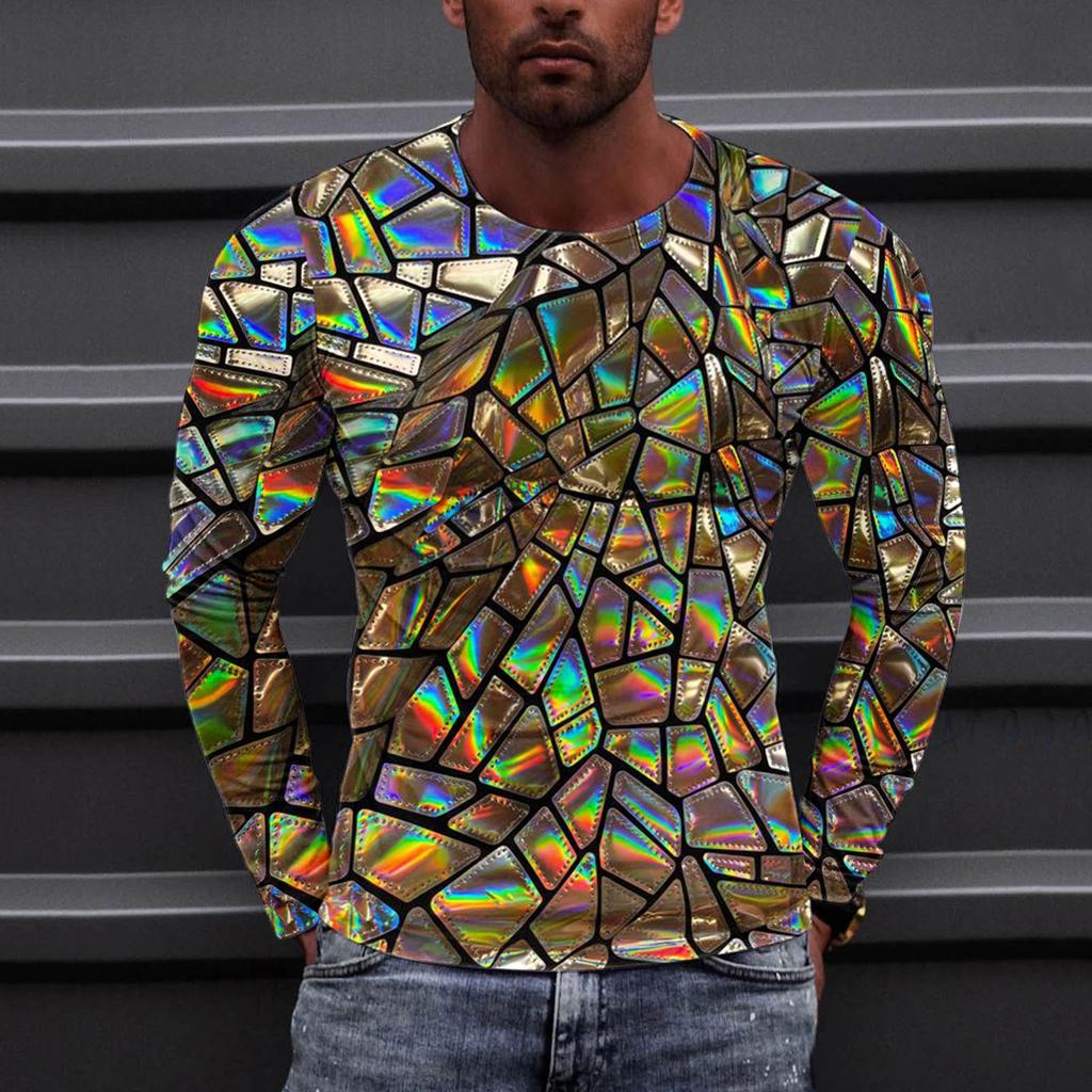 Муж. Футболка Круглый вырез Одежда Одежда На открытом воздухе Длинный рукав С принтом Модельер Винтаж