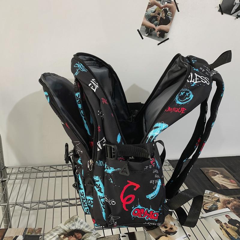 Школьный рюкзак для средней школы, женский, с принтом граффити, мужской, большой вместимости, дорожный рюкзак