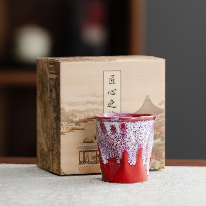 Ceramic cup single cup Kung Fu creative kiln change retro ceramic master cup teacup home business gift tea set