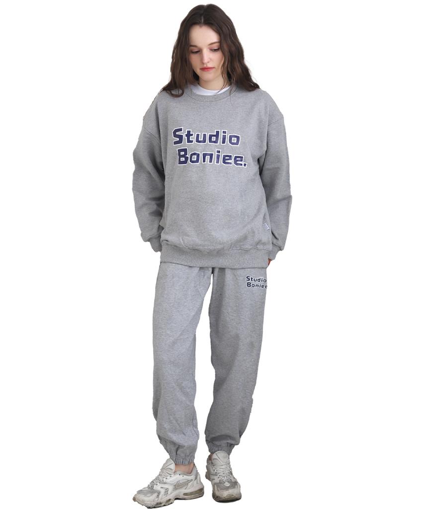 BONIEE [Fleece Lined] Block Typo Graphic Oversized Sweatshirt Gray