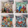 Colorful Cartoon House Pillowcase Retro Country Colors Urban Sofa Cushion Cover Home Car Decoration