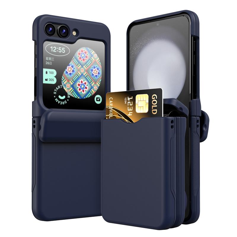 Пластиковый чехол с держателем для карт для телефона Samsung Galaxy Z Flip 6 5 4 3 Flip6 Flip5 Flip4 Flip3 5G Full Hinge Protection Cover