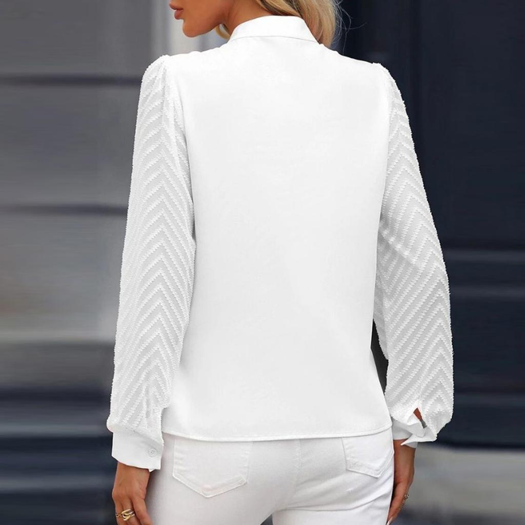 Женская повседневная модная лоскутная шифоновая рубашка с длинным рукавом и однотонной расцветкой