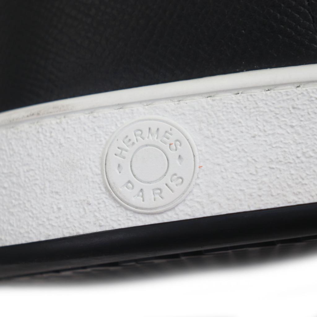 Excellent HERMES High cut sneakers inject White black leather mens 43.5 Used