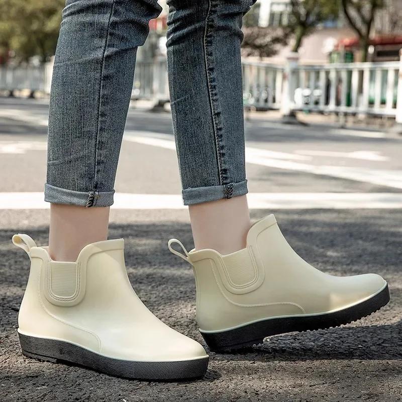 Fashion Rain Shoes Women's Korean Version Anti Slip Rain Boots Short Tube Fashionable External Style New Rubber Shoe Cover