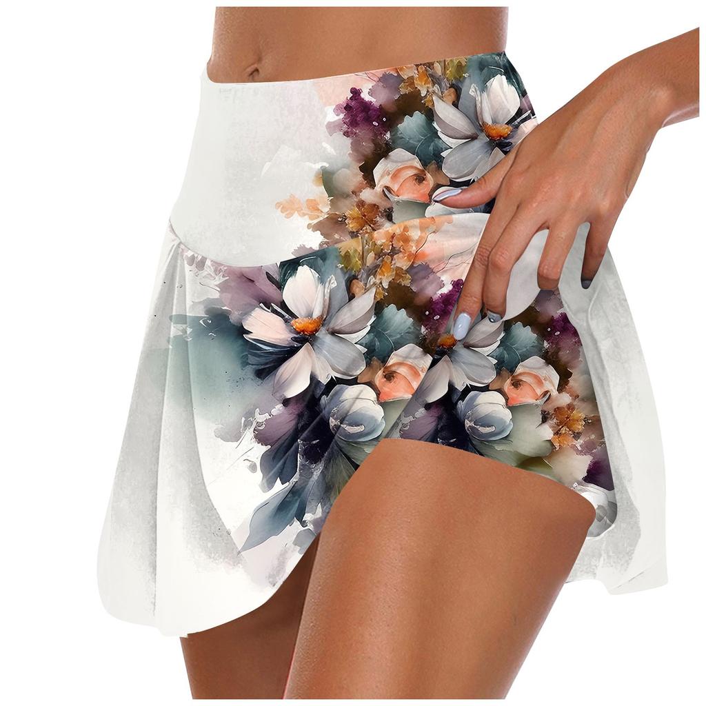 Women's Athletic Stretchy Pleated Tennis Skirts Run Yoga Inner Shorts Elastic Sports Golf Skorts