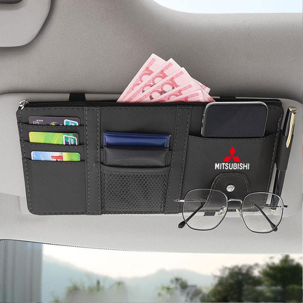 cxfnzt1 Car Sun Visor Organizer Glasses Clip Pocket Card Storage For Mitsubishi Ralliart Lancer Outlander ASX Competition Xpander Colt