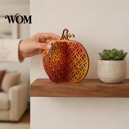 Farmhouse Fall Room Accessories Thanksgiving Wooden Pumpkin Decor, Vintage Striped Hollow Carved Ornament Indoor Fireplace Desktop Decor for