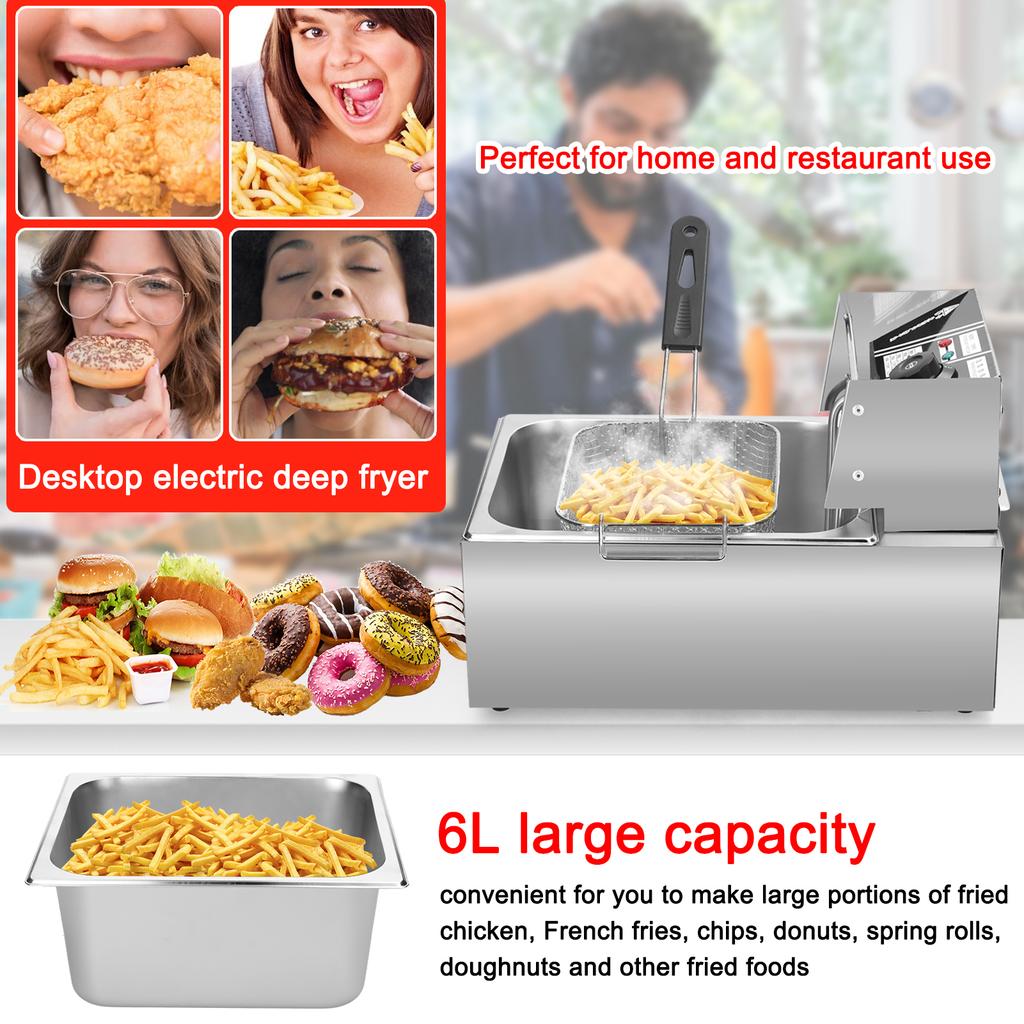 Электрическая фритюрница из нержавеющей стали, фритюрница для курицы, емкость масла 6 л, со съемной жаркой