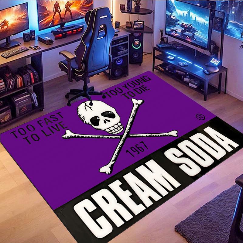 Cream soda skull-themed rug, suitable for living room, bedroom, game room, computer room and home décor.
