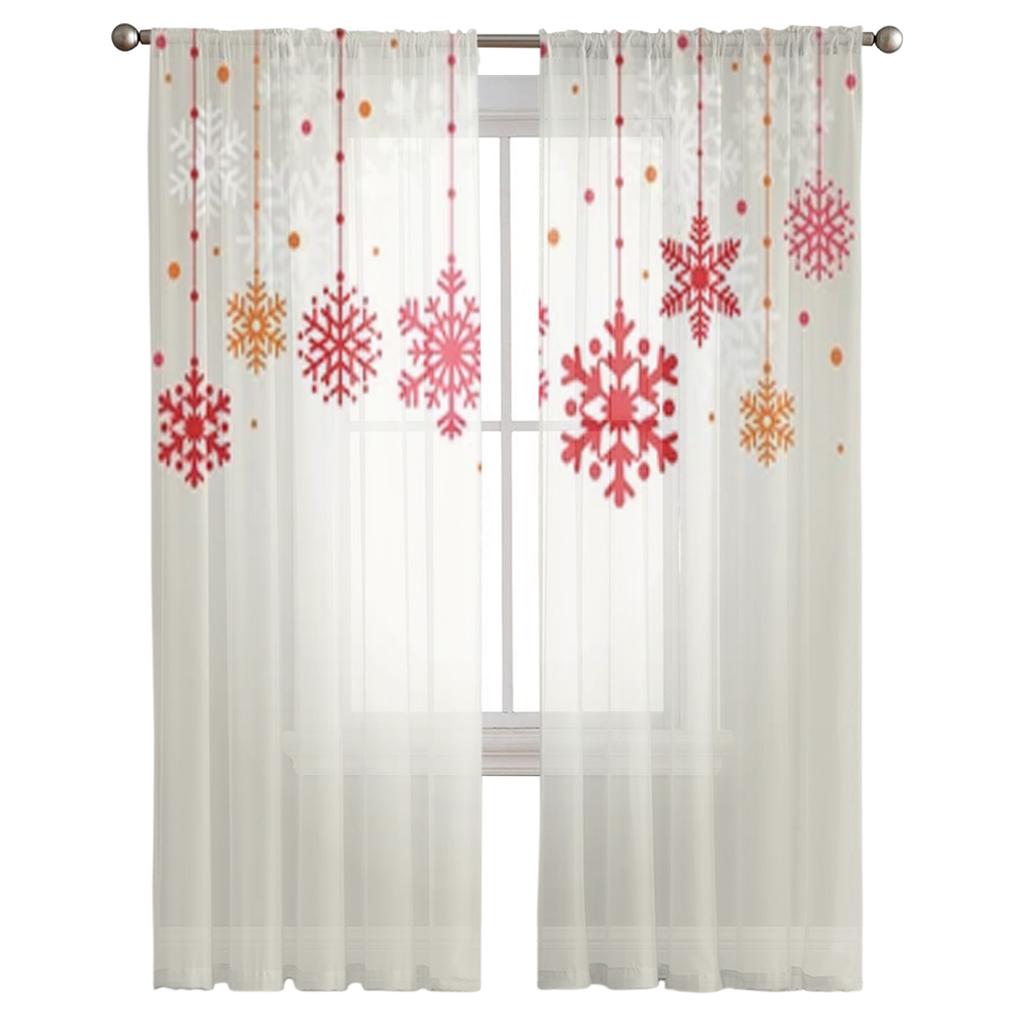 Рождественские снежинки Тюлевая занавеска для гостиной, спальни, кухни, украшение, оконная вуаль, Тюлевая занавеска