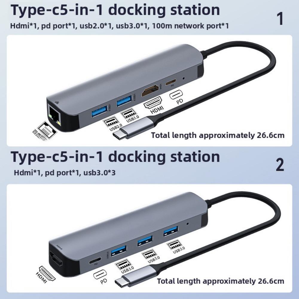 Док-станция 5-в-1 Type-C, концентратор USB-C, гигабитный Ethernet 4K HDMI-адаптер для ноутбука