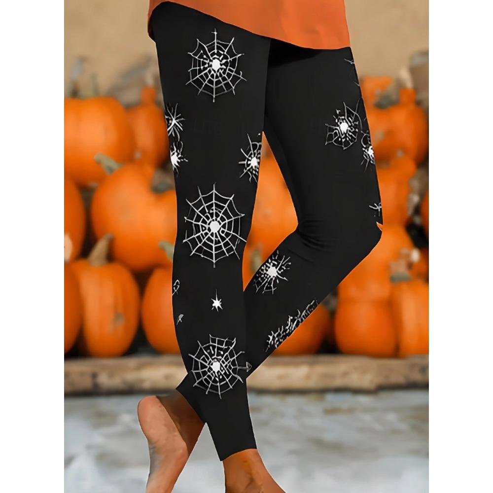 Women's Leggings Vintage Fashion Casual Ankle-Length High Waist Halloween Spiderweb Motif Printing Thermal Warm Soft Breathable Micro-elastic