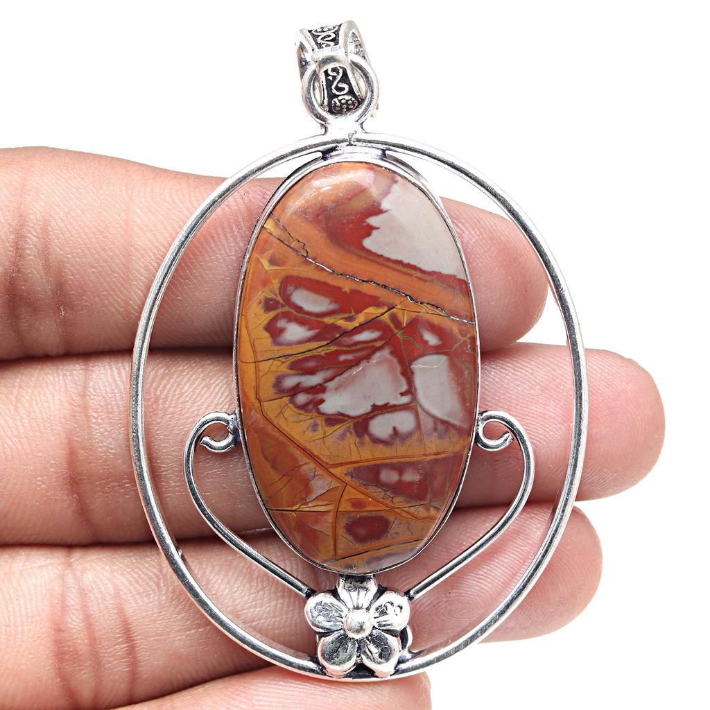 Pendant Designer Jasper Gemstone Handmade Gift For Her Silver Jewelry 2.75"