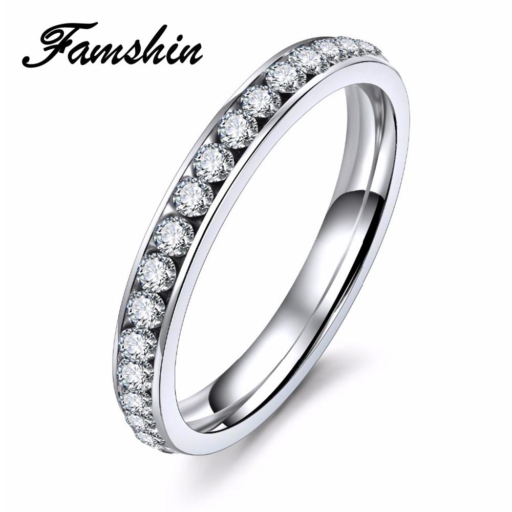 Simple Stainless Steel Rhinestone Rings Engagement Wedding Ring for Women Jewelry Gifts