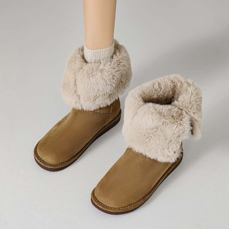 Krazing Pot Зимняя обувь из коровьей замши, нубука, меха, женские зимние ботинки, без застежек, сохраняющие тепло, ботильоны европейского дизайна