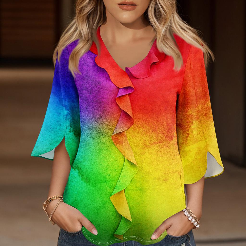 Рубашки с рукавом 3/4 для женщин, милые топы, футболки с рисунком, блузки, повседневные базовые топы больших размеров, пуловеры