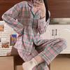 Japanese Style Girls Plaid Pajama Set - Cute Long Sleeve Fresh Homewear