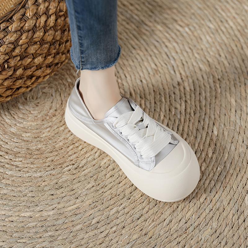 Туфли из сатина и парусины на толстой подошве с большим пальцем женские летние новые дышащие двусторонние белые туфли тонкие шелковые повседневные кроссовки