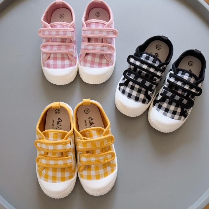 Kids Plaid Canvas Shoes Korean Breathable Children's Sneakers Boy Girl Soft Bottom Anti Slip Casual Shoes School Toddler Shoes