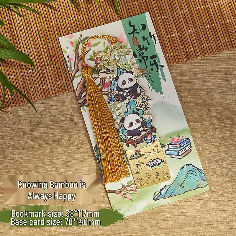Chengdu Panda Metal Bookmark: Chinese Style with Tassel, Hollow Design, Engraved New Year Gift and Cultural Souvenir.