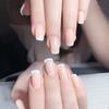 24PCS Long French White Edge Fake Nails Nude Skin Tone Simple Fake Nail Stickers Removable Waterproof Wear Finished Manicure