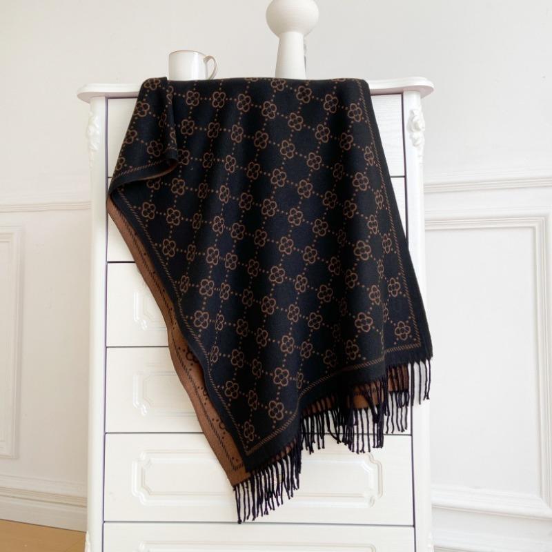 Brown Imitation Cashmere Long Fringed Thermal Scarf Women's Core-spun Yarn Air Conditioner Shawl Scarf Premium Versatile Scarf