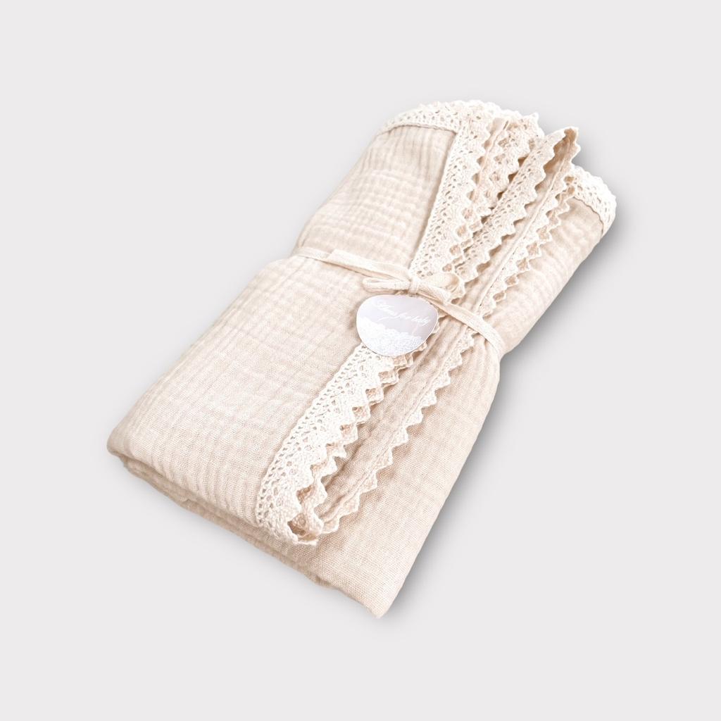 Muslin Blanket 100x75 with Lace, Vanilla Beige