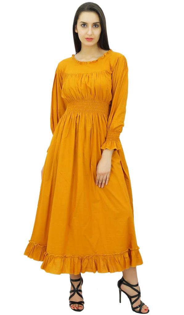 Bimba Women's Cotton Smocked Waist Long Casual Maxi Dress
