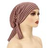 Women Headscarf Hat Striped Print Lace-up Turban Hat Hair Loss Chemotherapy Headwear Full Coverage Head Wrap