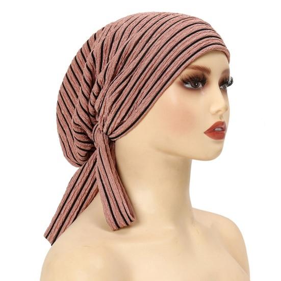 Women Headscarf Hat Striped Print Lace-up Turban Hat Hair Loss Chemotherapy Headwear Full Coverage Head Wrap