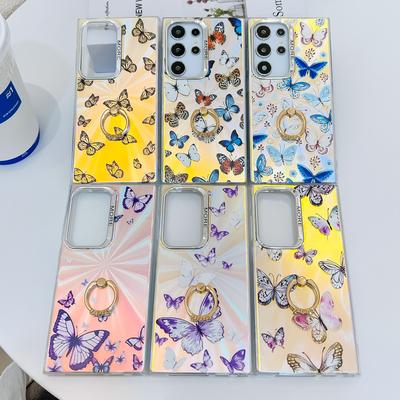 Чехол для мобильного телефона Samsung S25ultra с лазерным узором «Бабочка», гальванизированный, с кольцом-подставкой S24Plus, защитный чехол A56